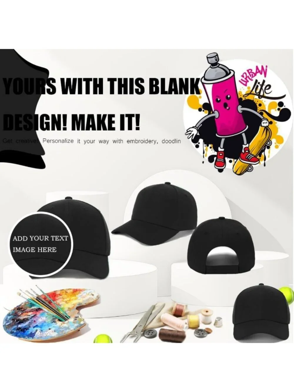 20-Pack Solid Baseball Caps - DIY Craft, Breathable, Adjustable Fit, Unisex